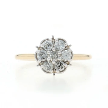 Yellow Gold Diamond Cluster Engagement Ring - 10k Round Brilliant .50ctw Floral
