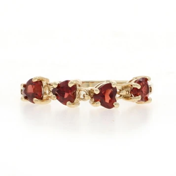Yellow Gold Garnet Four-Stone Band - 10k Heart 1.16ctw Love Ring SZ 8