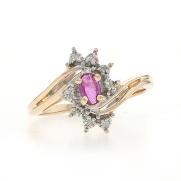 Yellow Gold Ruby Diamond Bypass Ring - 10k Oval .24ctw