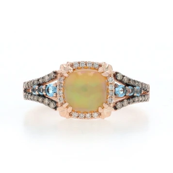 Le Vian Neapolitan Opal Blue Topaz Diamond Halo Ring - Rose Gold 14k Cab 1.58ctw