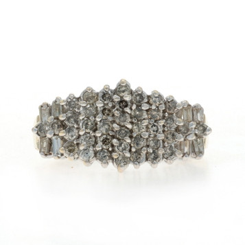 Yellow Gold Diamond Cluster Cocktail Ring - 10k Round & Baguette 1.00ctw