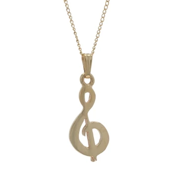Yellow Gold Treble Clef Pendant Necklace 18" - 14k Music Note