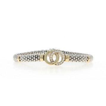 Lagos Signature Caviar Interlocking Circle 6mm Dia Bracelet 7.5" 925 18k .22ctw