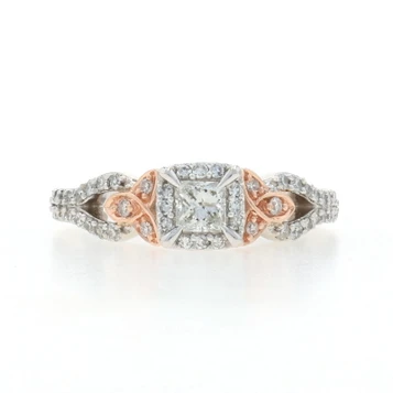 White Gold Diamond Halo Engagement Ring - 14k Princess .66ctw