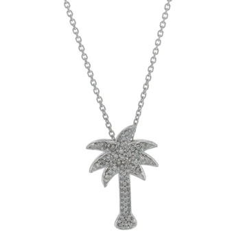 White Gold Diamond Palm Tree Necklace 16 1/4" - 14k Single .15ctw Tropical Beach