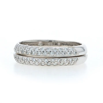 White Gold Diamond Set of 2 Wedding Bands - 18k Round Brilliant .56ctw Rings