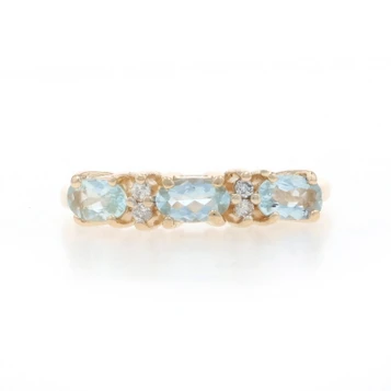 Yellow Gold Aquamarine Diamond Band - 14k Oval .64ctw Three-Stone Ring