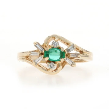 Yellow Gold Emerald Diamond Bypass Ring - 14k Marquise .43ctw