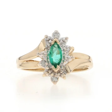 Yellow Gold Emerald Diamond Ring - 10k Marquise .23ctw