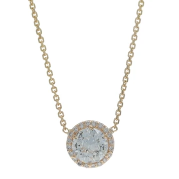 Yellow Gold Diamond Halo Necklace 18 1/4" - 14k Rd 1.13ctw Adjustable