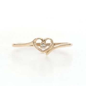 Yellow Gold Diamond Heart Solitaire Bypass Ring - 10k Single Cut Love