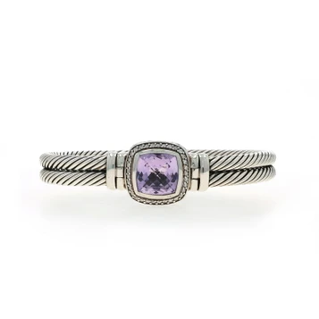 David Yurman Albion Double Cable Amethyst Dia Hinged Cuff Bracelet 6 1/2" 925