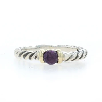 David Yurman Amethyst Cable Band Sterling 925 Yellow Gold 14k Solitaire Ring Sz6