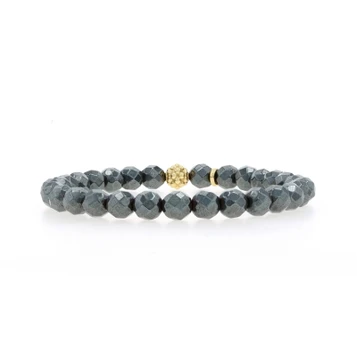 Lagos Caviar Icon Station Hematite Bracelet 7 1/2" Yellow Gold 18k Faceted Beads