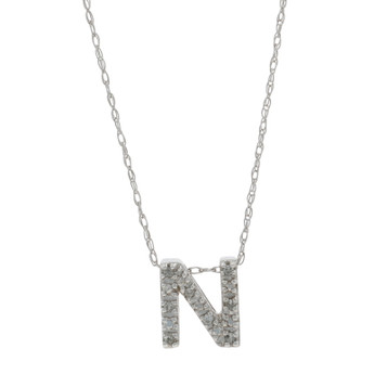 White Gold Diamond Initial N Pendant Necklace 16" -10k Single Ct Monogram Letter