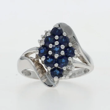 White Gold Lab-Created Sapphire Diamond Cluster Cocktail Bypass Ring 10k 1.32ctw