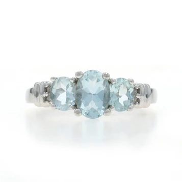 White Gold Sky Blue Topaz Diamond Three-Stone Ring - 10k Oval 1.56ctw