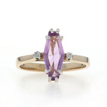 Yellow Gold Amethyst Diamond Ring - 14k Cofffin Cut .95ctw