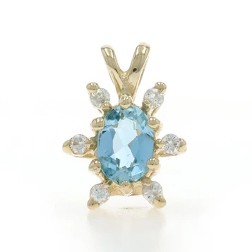 Yellow Gold Aquamarine Diamond Pendant - 14k Oval .49ctw