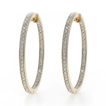 Yellow Gold Diamond Inside-Out Hoop Earrings 14k Round Brilliant 2.20ctw Pierced