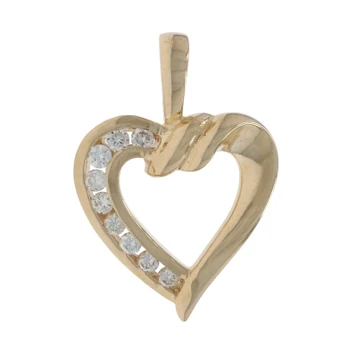 Yellow Gold Diamond Ribbon Heart Pendant - 14k Round Brilliant .15ctw Love
