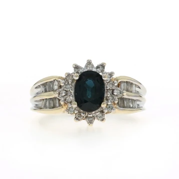 Yellow Gold Sapphire Diamond Halo Ring - 10k Oval 1.38ctw