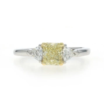 Platinum Fancy Light Yellow Diamond Engagement Ring - 950 18k Radiant 1.44ctw