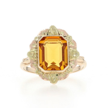 Yellow Gold Citrine Vintage Cocktail Solitaire Ring - 10k Emerald 2.90ct