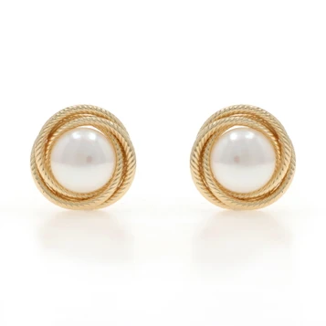 Yellow Gold Mabe Pearl Stud Earrings - 14k Pierced