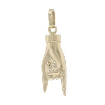 Yellow Gold Rock 'n' Roll Hand Pendant - 14k Rock On Sign Language