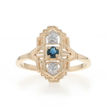 Yellow Gold Sapphire Diamond Ring - 10k Round .10ct