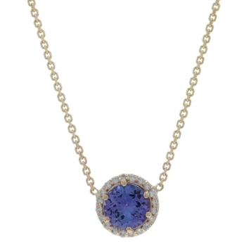 Yellow Gold Tanzanite Diamond Halo Pendant Necklace 18" - 14k Round .94ctw