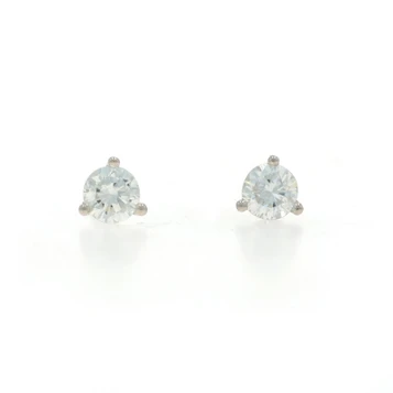 White Gold Diamond Stud Earrings - 14k Round Brilliant .42ctw Pierced