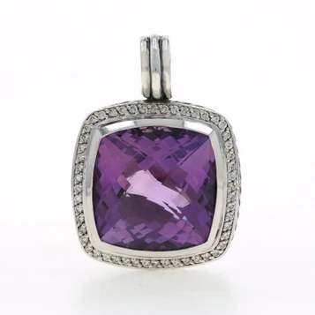 David Yurman Albion Amethyst Diamond Lg Enhancer Pendant Sterling925 .52ctw Halo
