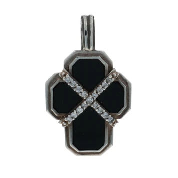 Slane & Slane Onyx Diamond Cross Enhancer Pendant - Sterling 925 .26ctw Faith