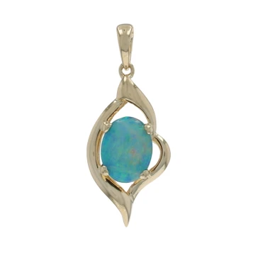 Yellow Gold Black Opal Doublet Solitaire Pendant - 14k Oval Cabochon .86ct