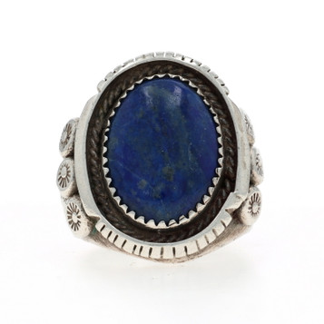 Native American Signed BB Navajo Sterling Lapis Cocktail Solitaire Ring 925 Sz8