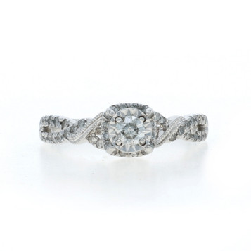 White Gold Diamond Halo Engagement Ring - 10k Round Brilliant .50ctw