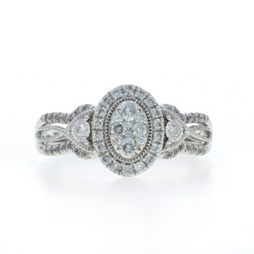 White Gold Diamond Cluster Halo Ring - 14k Round Brilliant .66ctw SZ 9 3/4