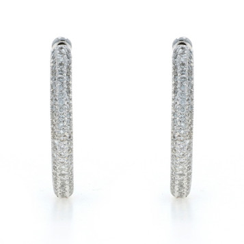 White Gold Pave Diamond Inside-Out Hoop Earrings - 18k Round 1.25ctw Pierced