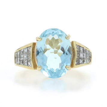 Yellow Gold Aquamarine Diamond Ring - 18k Oval 13.93ctw