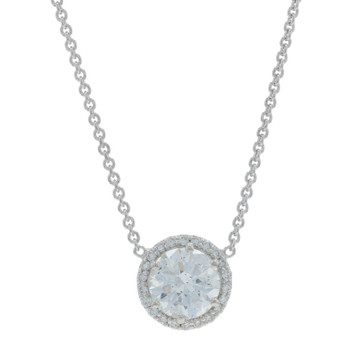 White Gold Diamond Halo Pendant Necklace - 14k Round Brilliant 1.20ctw GIA