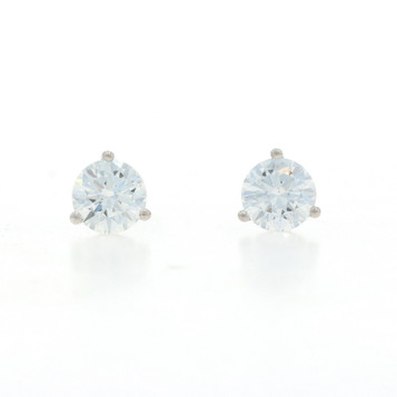 White Gold Diamond Stud Earrings - 14k Round Brilliant 1.45ctw GIA Pierced