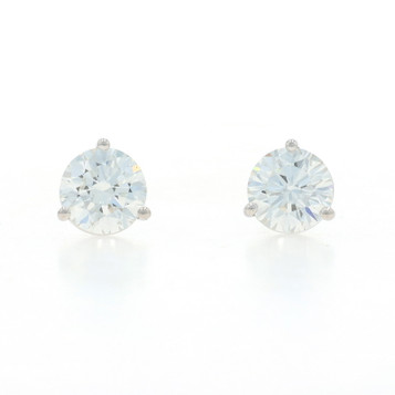 White Gold Diamond Stud Earrings - 14k Round Brilliant 2.60ctw GIA Pierced