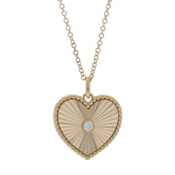 Yellow Gold Diamond Sunray Heart Solitaire Pendant Necklace - 14k Round Love