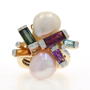 Bellarri Pearl Tourmaline Garnet Cocktail Ring - Yellow Gold 18k 4.90ctw SZ 7