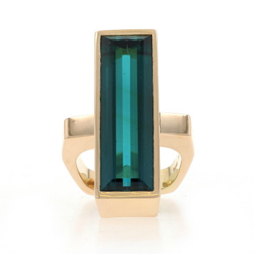 Trudel Modernist Indicolite Tourmaline Vintage Cocktail Ring Gold18k Rect13.28ct