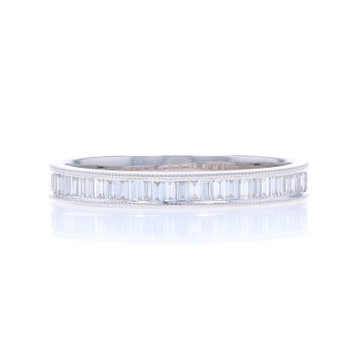 White Gold Diamond Wedding Band - 14k Baguette .33ctw Milgrain Ring Sz 6 1/2