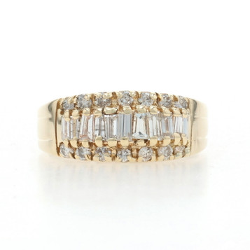 Yellow Gold Diamond Cluster Cocktail Band - 14k Baguette & Round 1.00ctw