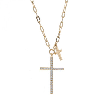 Yellow Gold Diamond Cross Pendant Necklace 14k Round Brilliant Faith Adjustable